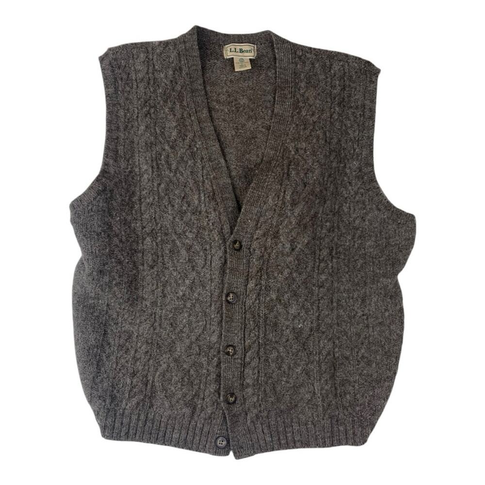 L.L. Bean Men's large vintage Gray Wool Vest Scotland cable sweater grandpa